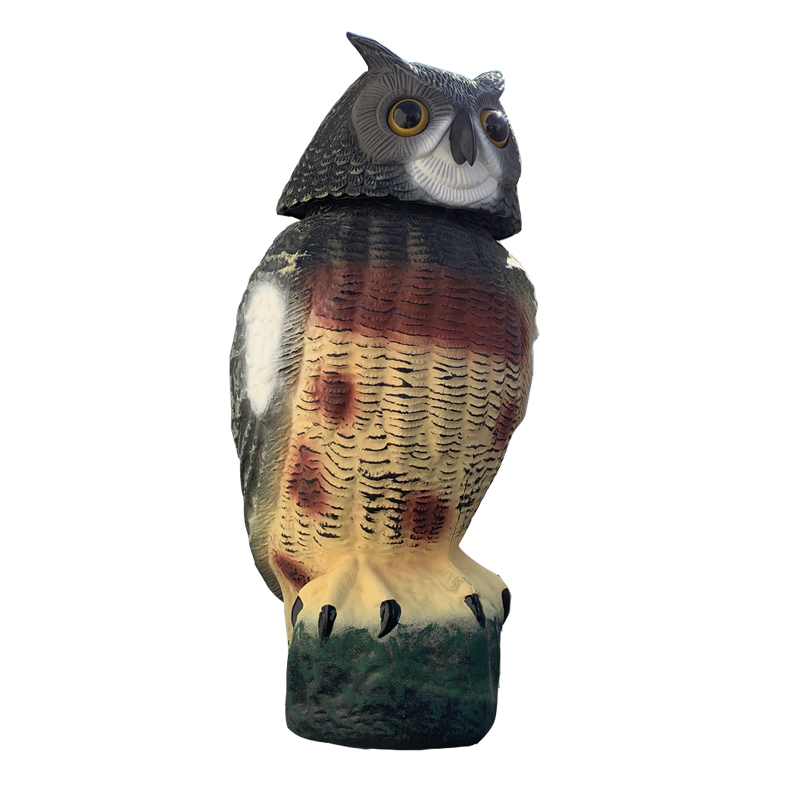 Műanyag forgatható fej Szimulált Owl Dísznövény Outdoor Hunting csali Lawn Patio Bird dekoráció Pest Repellent Garden Protector